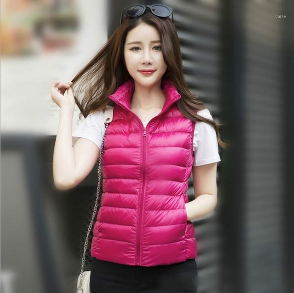 

korean version of the collar solid color light down jacket women's vest vest female large size autumn new women's clothing1, Black