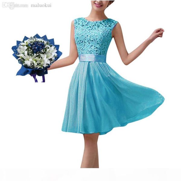 

wholesale-plus size s-5xl new 2016 women summer lace party dress sleeveless elegant chiffon princess knee length dresses vestido de festa, Black;gray