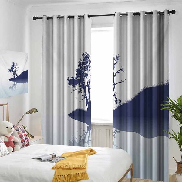 

thermal insulated room darkening window shade silhouette of lonely tree by lake with mirror effects melanc illustration curtain