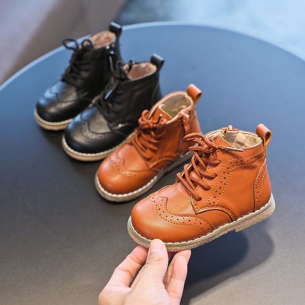 

baby shoes boys new british autumn winter girls children' zip lace up equestrain pu rubber boots kids casual shoe toddler, Black;grey