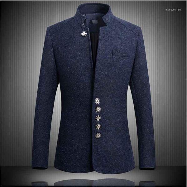 

men's jackets spring autumn solid casual men blazers long sleeve stand collar button brand men's 2021 brand1, Black;brown