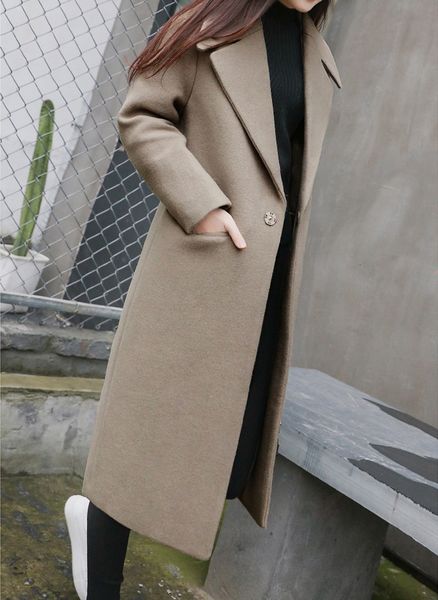 

2021 winter new woolen coat women's mid-length thick korean style slim slimming woolen coat black khaki overcoat