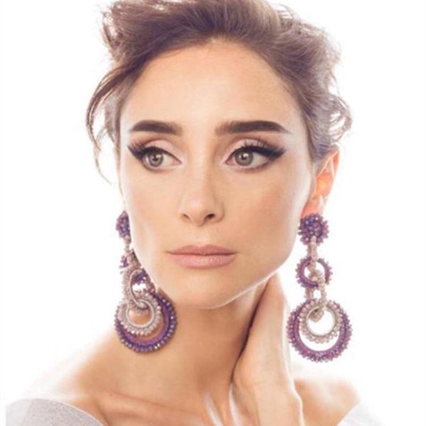 

fashion beaded silk earrings for women baroque popular long earrings faceted crystal beads statement jewelry christmas gift part, Silver