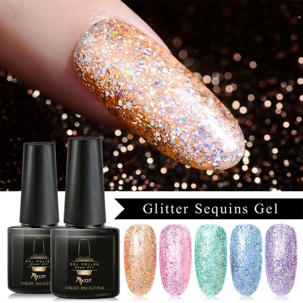 

nail gel mtssii 6ml glitter sequins soak off uv polish platinum shine manicures shimmer art varnish, Red;pink