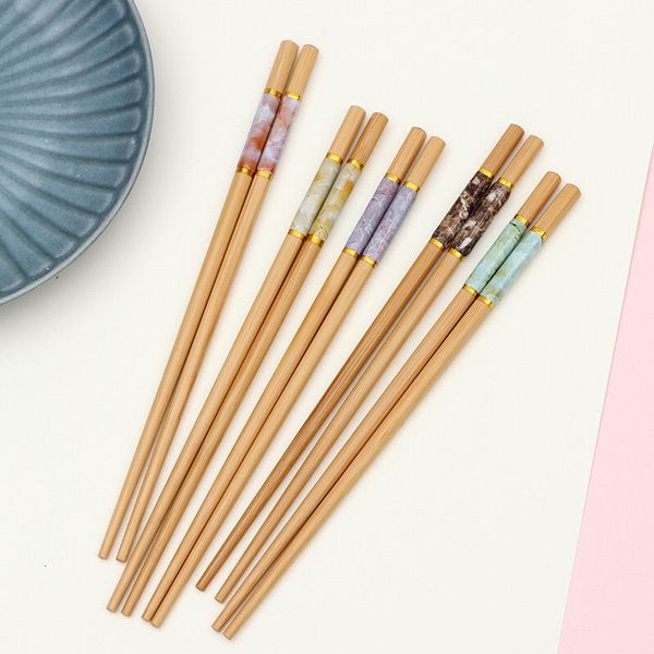 

5 pairs marbling anti-skid chinese style sushi rice chopsticks kitchen tableware dinnerware set gift