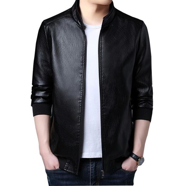 

men's fur & faux leather jacket 2021 korean style slim handsome stand-up collar casual motorcycle, Black