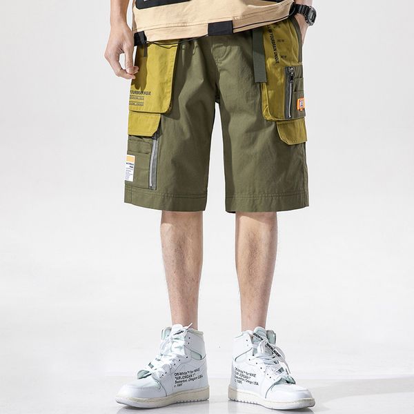 

2020 cargo new korean trend male casual shorts matching hip hop pants of five-point men's clothing, White;black