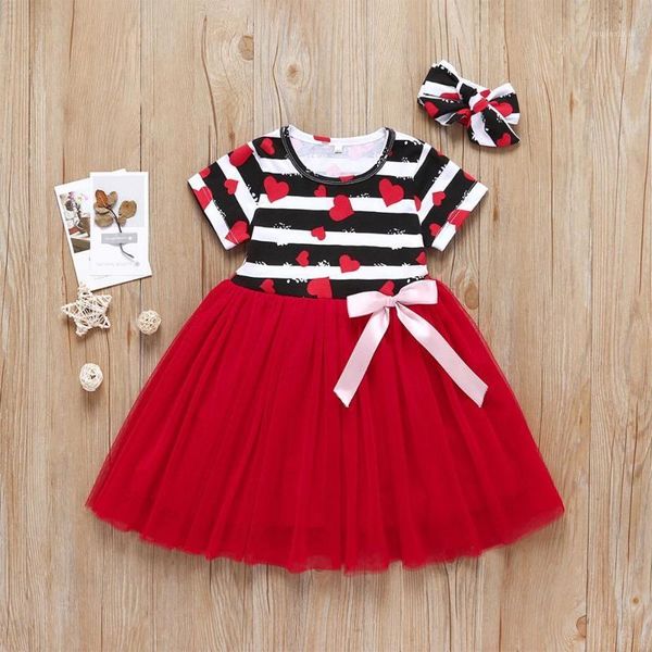 

2020 kids summer dress girl clothes 2pcs heart print toddler girl dresses with bowknot princess costume prinsessenjurken meisjes1, Red;yellow