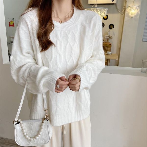 

women's sweaters autumn winter 2021 pull jumpers european casual twist warm female white, White;black