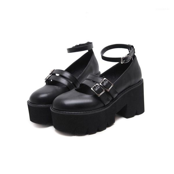 

dress shoes womens pump gothic ankle strap high chunky heels platform punk creepers female fashion buckle comfortable women shoe1, Black