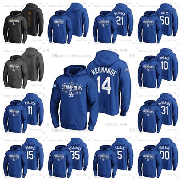 

custom #50 mookie betts los angeles 2020 ws champions pullover hoodie cody bellinger seager kershaw turner muncy buehler kelly jersey, Blue;black