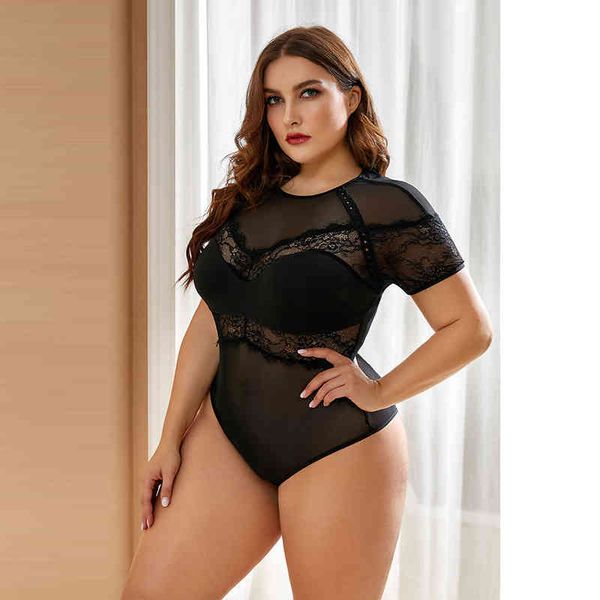 

shiyingou underwear fat mm new lace stitching neck size women's fun conjoined 32521, Black;red