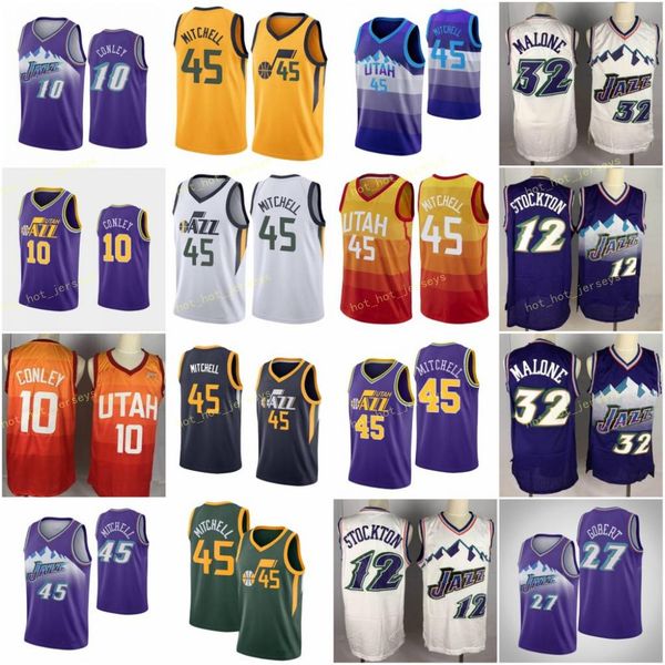 

donovan 45 mitchell jerseys mike 10 conley karl 32 malone rudy 27 gobert john 12 stockton college jersey 2021 city ulah, Black