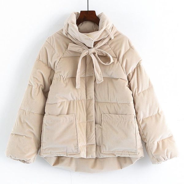 

corduroy padded cotton jacket coat womens winter fashion butterfly collar thick jacket new korean loose down parker female coats, Black
