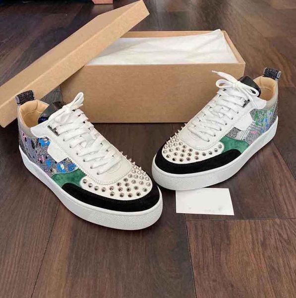 

men happyrui-spikes flats red bottom sneakers shoes favorite men rivets casual sports genuine leather fashion spor, Black