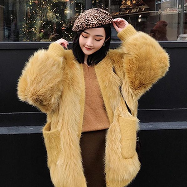 

loose oversized fur coat women single breasted natural fur cardigan real jacket macaron color rf19171, Black