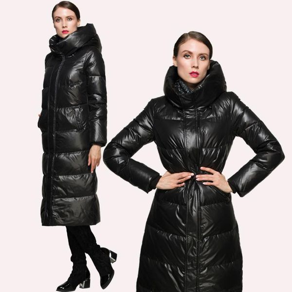 

brand warm 90% white duck down winter jacket parka 2020 european thick long hood jackets for women hj574, Black