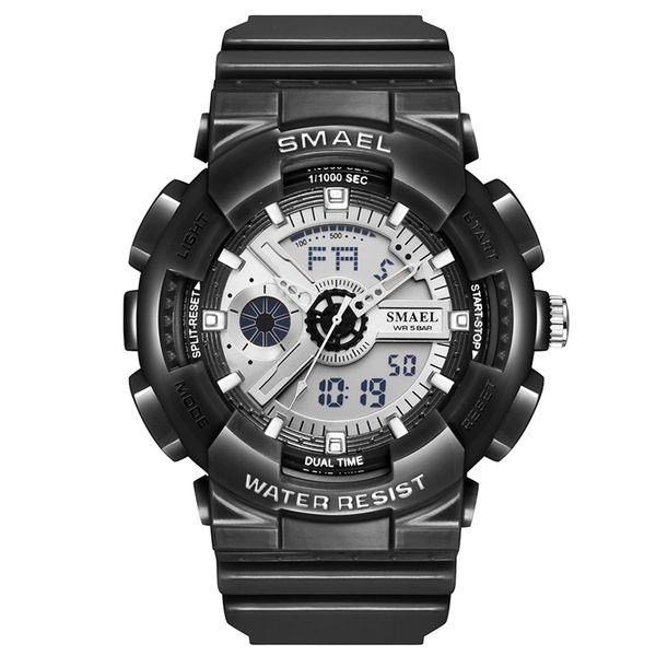 

new smael fashion ins style quartz ditigal mens watch high school student lovers watches gray dial black resin strap sport a04c5, Slivery;brown