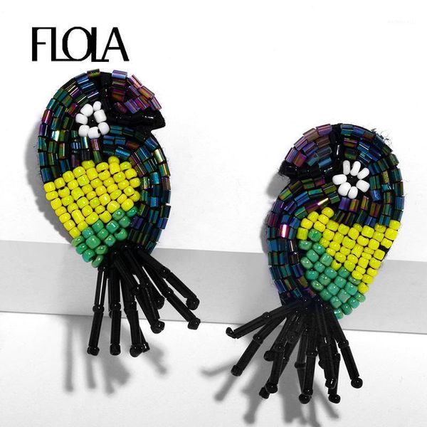 Ciondola il lampadario FLOLA Bohemian Parrot Bird Orecchini pendenti per le donne Boho Big Beaded Perline fatte a mano Dichiarazione animale Gioielli Regali Ersr471