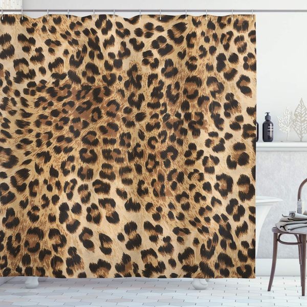 

leopard print shower curtain skin pattern of a wild safari animal powerful panthera big cat bathroom decor set with hooks 70