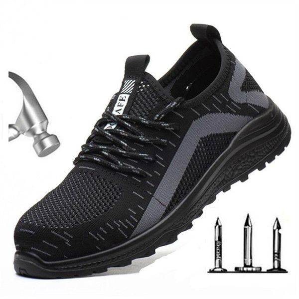 

summer breathable work boots men's outdoor construction steel toe cap indestructible work safety shoes lightweight sneaker, Black
