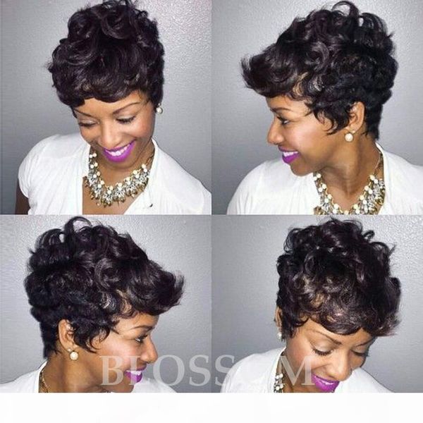 

curly brazilian hair wigs short human hair wigs for black women rihanna style brazilian human hair lace wigs, Black;brown