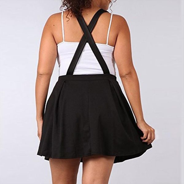

plus size women pleated skirt with shoulder straps black skirt suspender skirts high waist mini school skirt causal daily girls