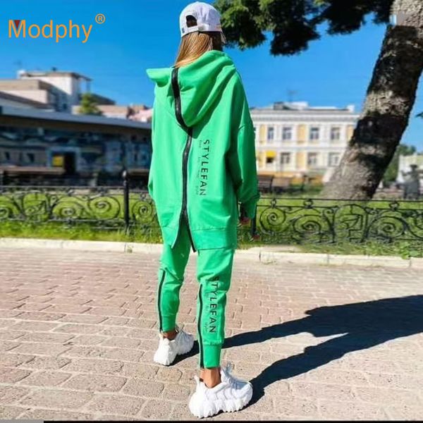 

ladies suit back zipper hoodie + pants autumn winter alphabet sportswear pullover hip-hop casual running two-piece women set 201119, White