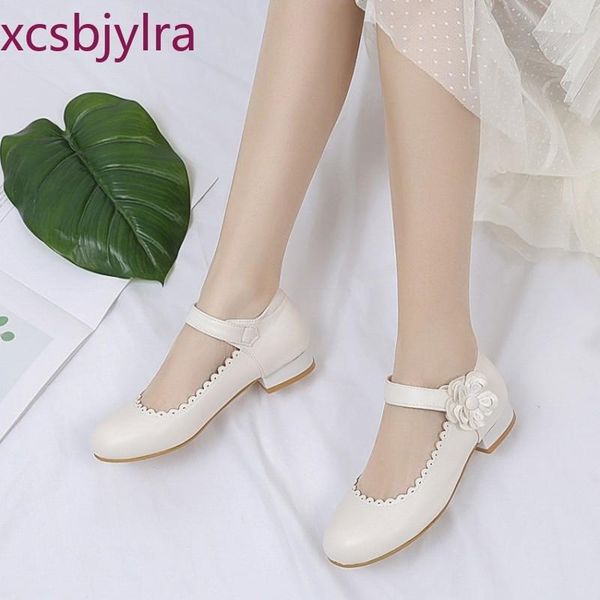 

spring autumn 2020 new fashion round head thick heel women shoes beige pink sweet flowers girls high heel single shoes 34-43, Black