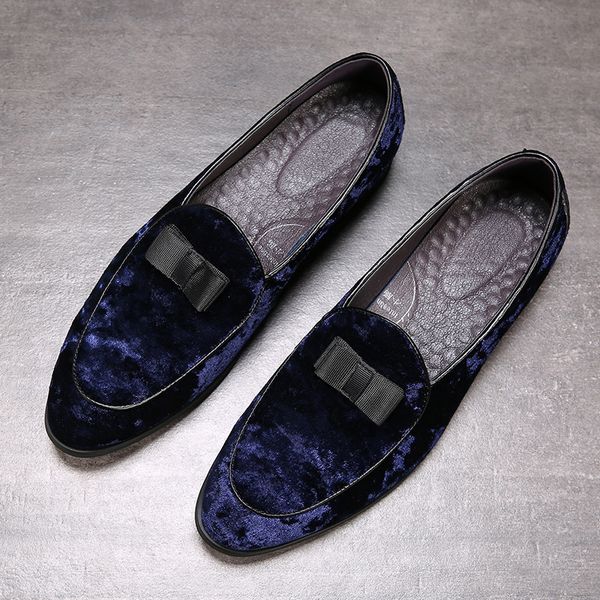 

new men shoes elegant men party shoes bow tie blue black slip on footwear comfortable flats loafers classicv plus size 39-48