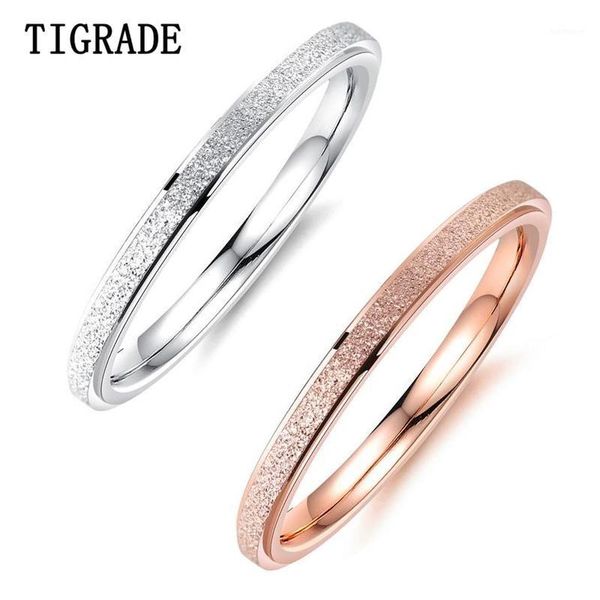 

tigrade fashion simple scrub stainless steel women rings thin 2mm rose gold color finger ring sand gift for girl1, Golden;silver