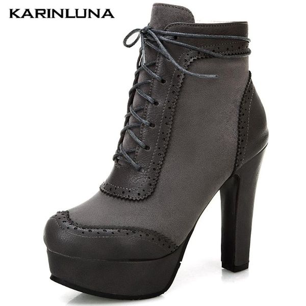 

karin new плюс размер 50 платформа vintage lace up brogue голеностопного загрузки высокие каблуки зимняя обувь сапоги женские, Black