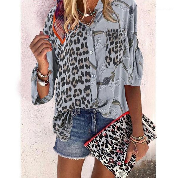 

women's blouses & shirts blouse women clothing plus size shirt female print floral splicing leopard summer ropa de verano mujer 20211, White