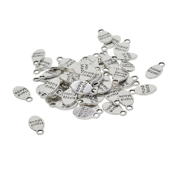 

50 pieces alloy oval \"hand made\" pendant charms jewelry making findings tag for diy necklace bracelet earrings hair accessories, Black
