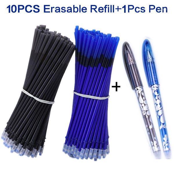 

gel pens 11pcs/lot erasable pen refill rod handles 0.5mm blue/black ink refills set school office supplies tool spare stationery1