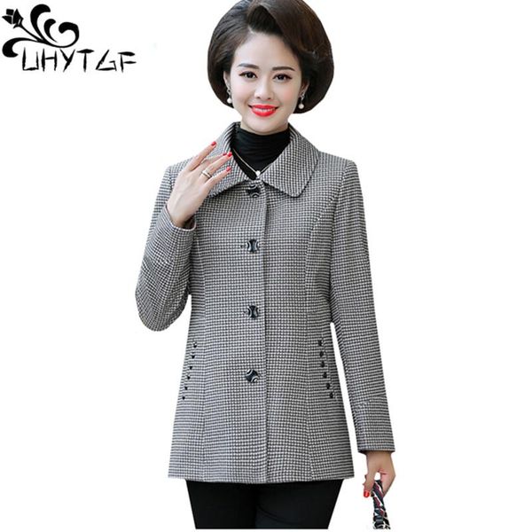 

uhytgf 5xl plus size jackets women fashion mother spring wool coat plaid long sleeve casual female coat casaco feminino 457, Black