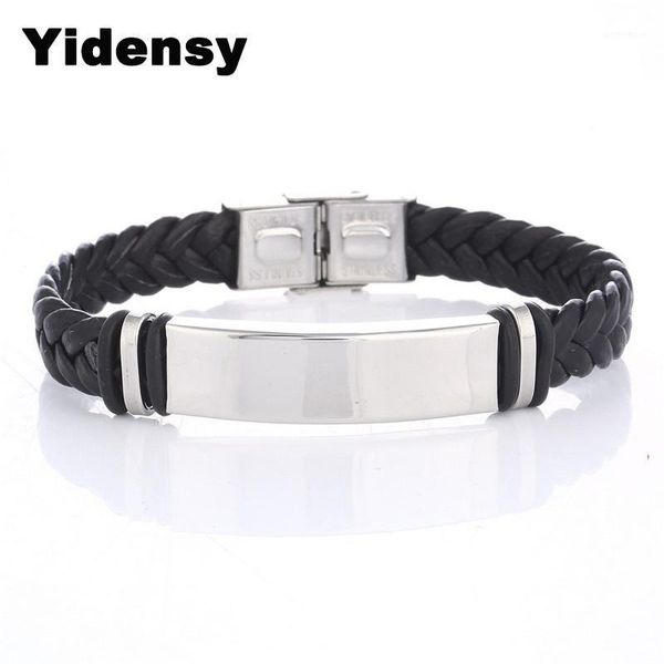 

yidensy fashion black braided leather cord rope bracelets silver color blank charms bracelets with buckle for men male jewelry1, Golden;silver