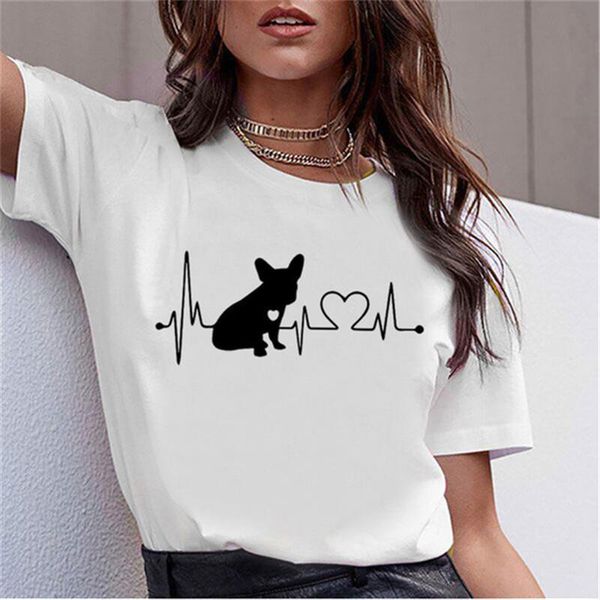 

fashion ulzzang french bulldog print tshirts summer short sleeve cute dogs printed tees fashion casual o-neck t-shirt, White