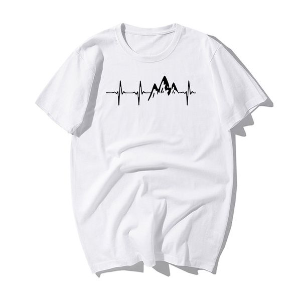 

sport fashion mountains hiking heartbeat print tshirt men casual cotton funny t shirt mens summer hip hop harajuku streetwear