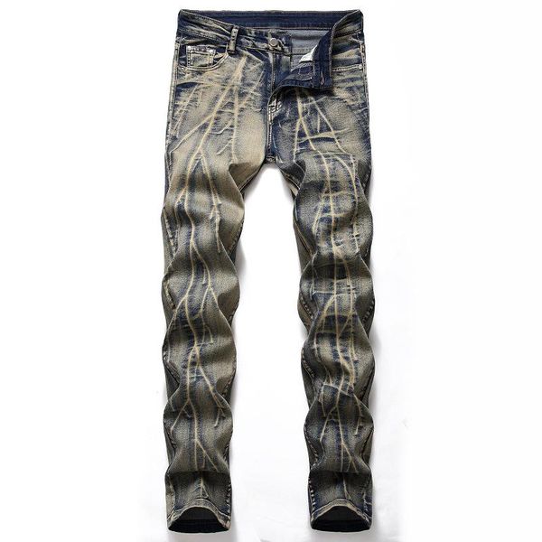 

men's jeans fashion pleated old denim nostalgic polished trousers plus size men elastic blue