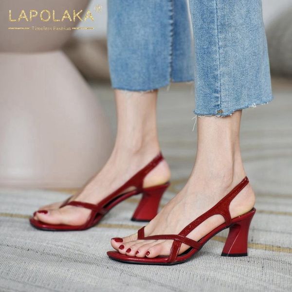 

sandals lapolaka 2021 arrivals fashion woman shoes strange style high heels back strap slip-on casual gladiator, Black