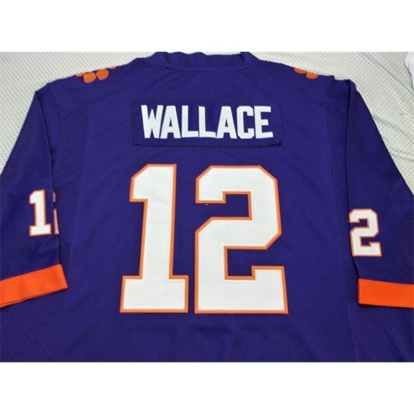 

3740 clemson tigers k'von wallace #12 real full embroidery college jersey size s-4xl or custom any name or number jersey, Black