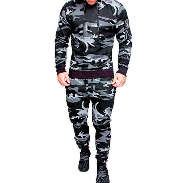 

running sets vertive men camouflage sports tracksuit hoodies sportswear fitness full printing casual suit bodybuilding outfit1, Black;blue