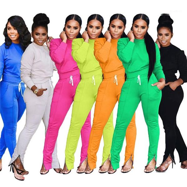 

piece pants womens designer long sleeve hoodies and zipper split pants autumn fashion casual women 2pcs outfit clothing solid color two, White