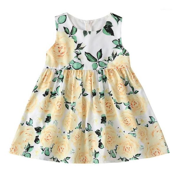 

2020 summer girl sleeveless trend printing fashion sweet child clothing children's holiday dress baby party show princess dress1, Red;yellow