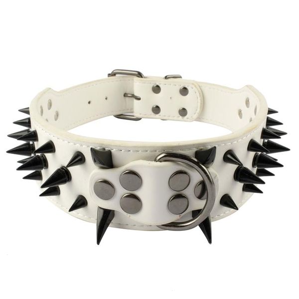 

black spikes white leather dog harness collar and leash set heavy duty for boxer blac bbyhih