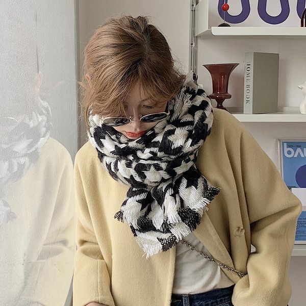 

scarves 2021 cashmere scarf houndstooth print winter fashion women's fringed shawl plaid long brand extra large wool wrapped pashm, Blue;gray