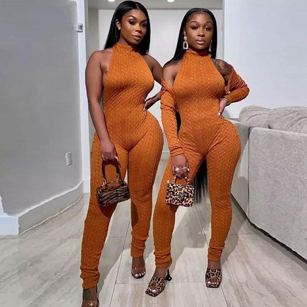

s-4xl plus size knitted two piece set long sleeve crop backless bodycon jumpsuit women festival club outfits, Gray