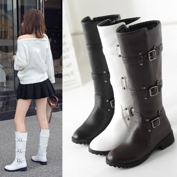 

boots zipper knee high square fashion party high-heeled women thick with winter shoes, Black