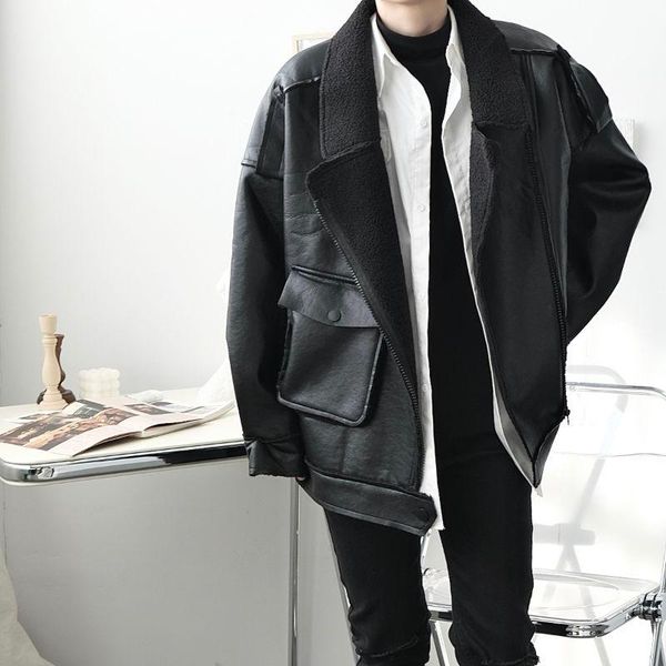 

men's jacket 2021 autumn new slim solid color thick leather jacket long sleeve casual personality youth men's wear, Black;brown